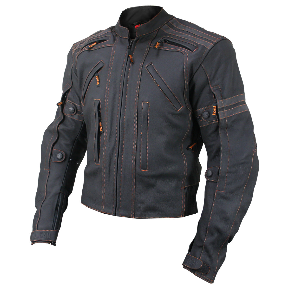 Vulcan VTZ910 Men's Matte Black 'Street' Motorcycle Leather Protective Jacket with CE Armor