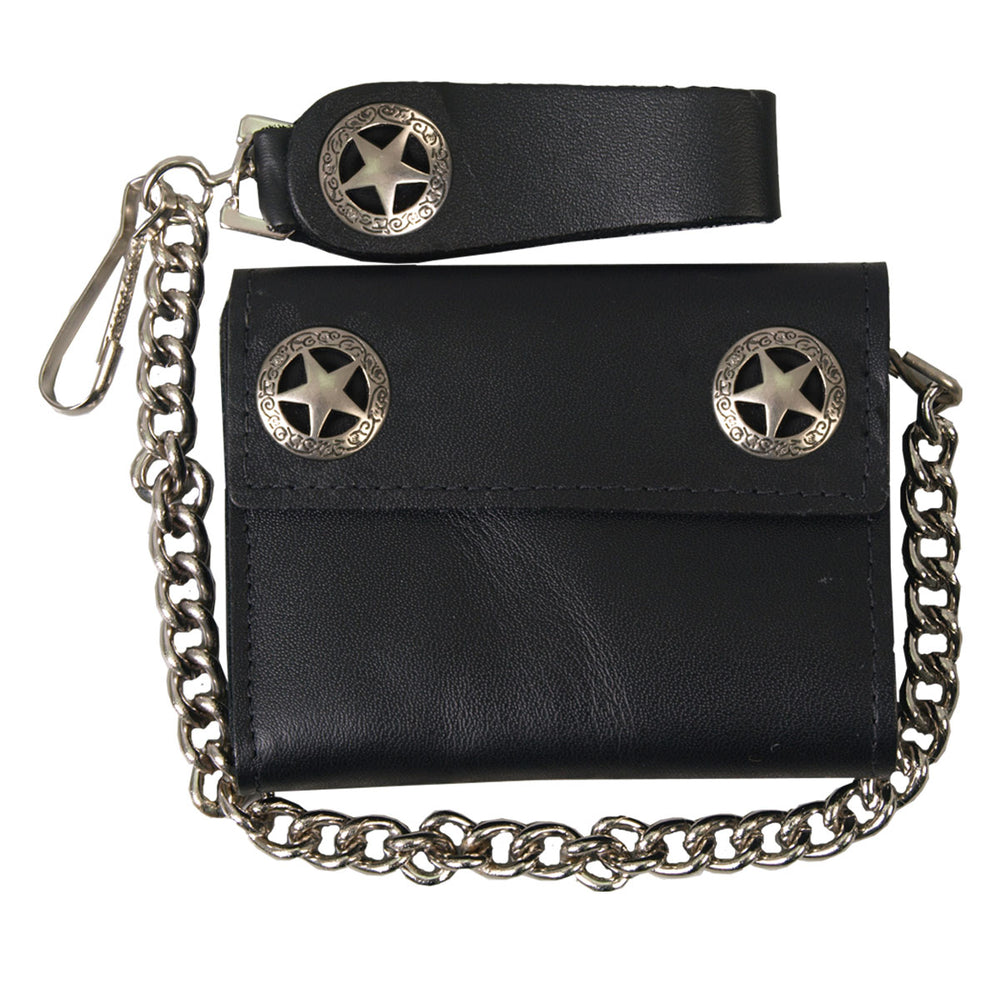 Hot Leathers WLA1010 Western Star Black Leather Wallet with Chain
