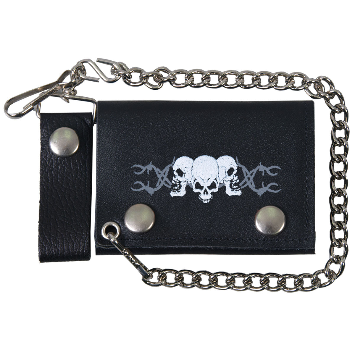 Hot Leathers WLB1014 Barbed Wire Skulls Black Leather Wallet with Chain