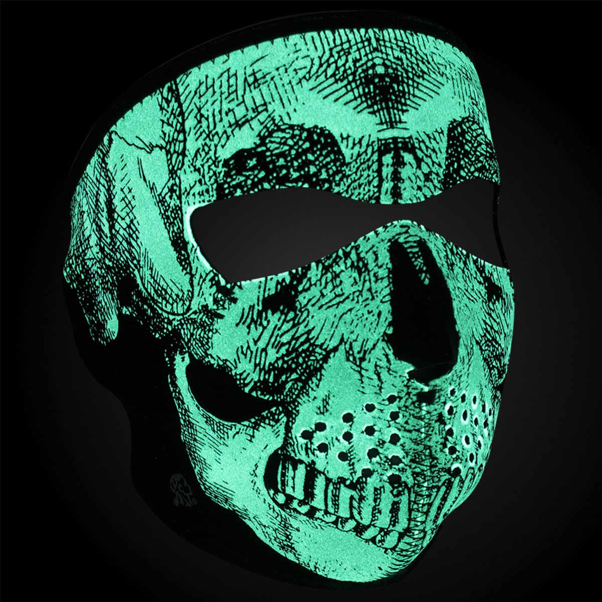 ZanHeadgear WNFM002G Neoprene Face Mask -Glow in the Dark- Black and White Skull Face Design