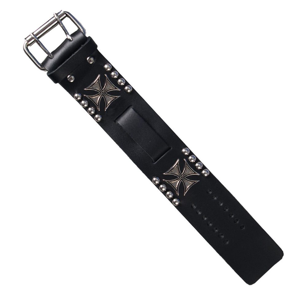 Hot Leathers WTB1020 Iron Cross and Studs Black Leather Watchband