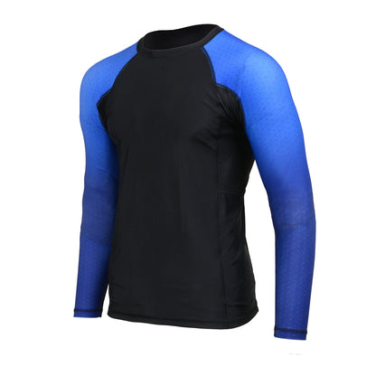 X-Fitness XFM7000 Men's Black and Blue Long Sleeve Compression Rash Guard Athletic Shirt- MMA, BJJ, Wrestling, Cross Training