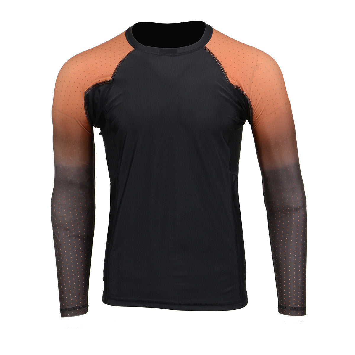 X-Fitness XFM7000 Men's Black and Brown Long Sleeve Compression Rash Guard Athletic Shirt- MMA, BJJ, Wrestling, Cross Training