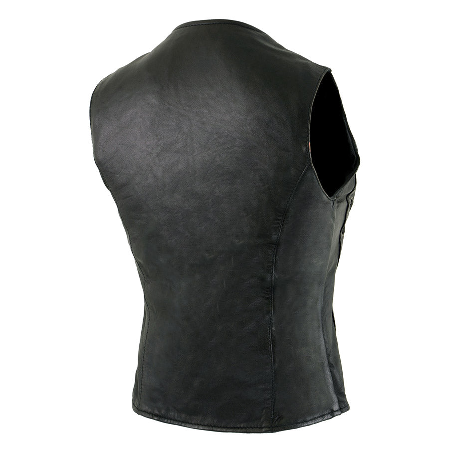 Milwaukee Leather XS1216 Ladies Black Leather Vest with Front Laces