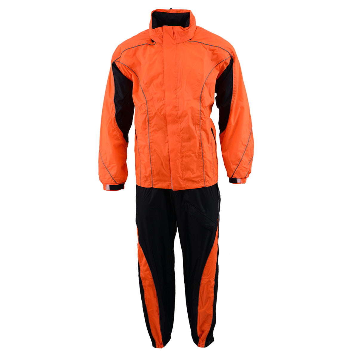 NexGen Men’s XS5020 Orange and Black Hooded Hi Visibility Water Proof Rain Suit with Reflective Piping